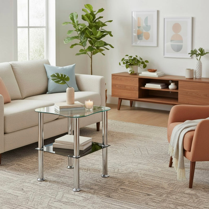 Haku Beistelltisch aus Edelstahl mit Sicherheitsglas, modernes Design