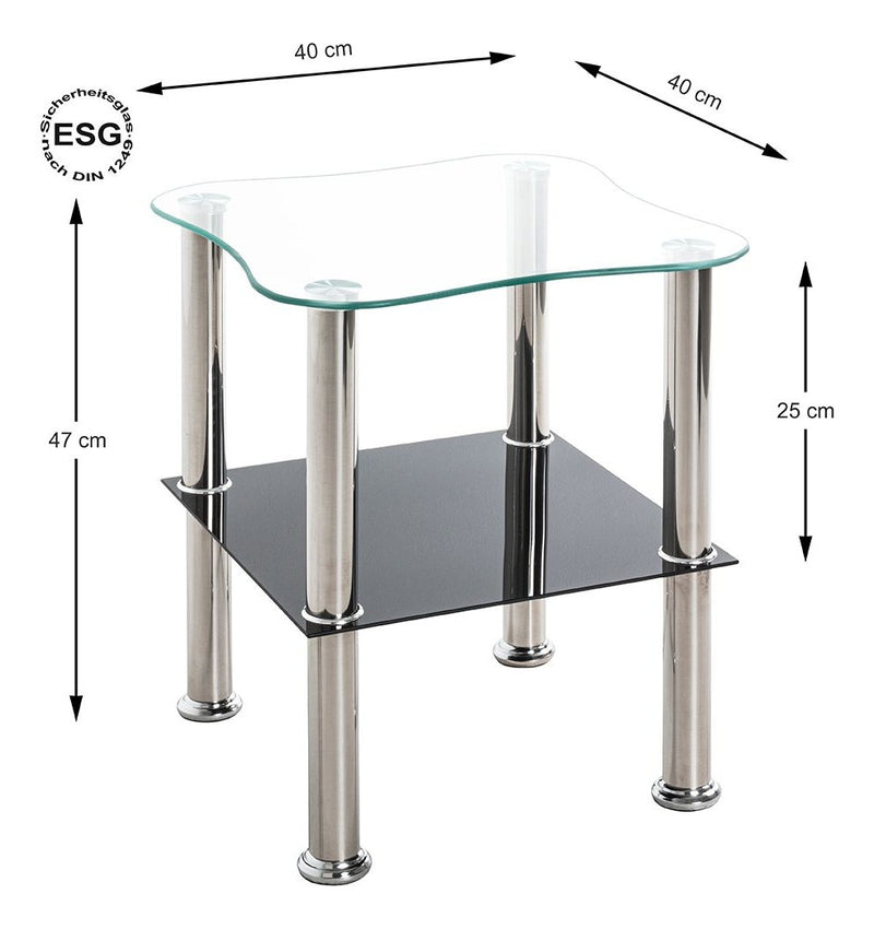 Haku Beistelltisch aus Edelstahl mit Sicherheitsglas, modernes Design
