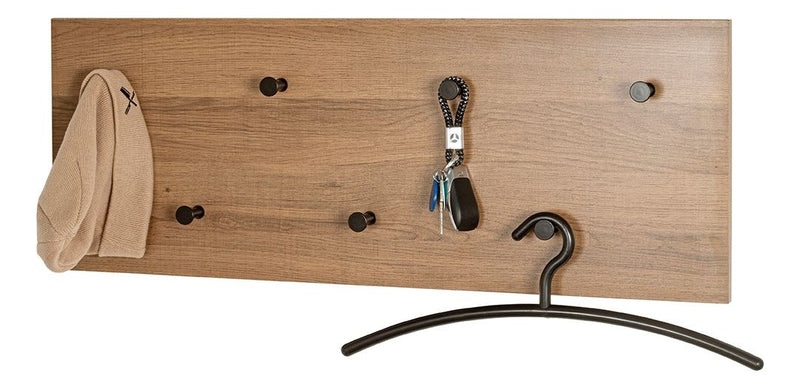 Haku Wandgarderobe mit 7 Haken, Dekor Eiche dunkel und Schwarz
