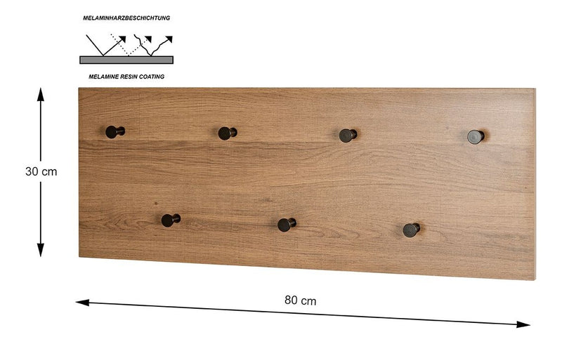 Haku Wandgarderobe mit 7 Haken, Dekor Eiche dunkel und Schwarz