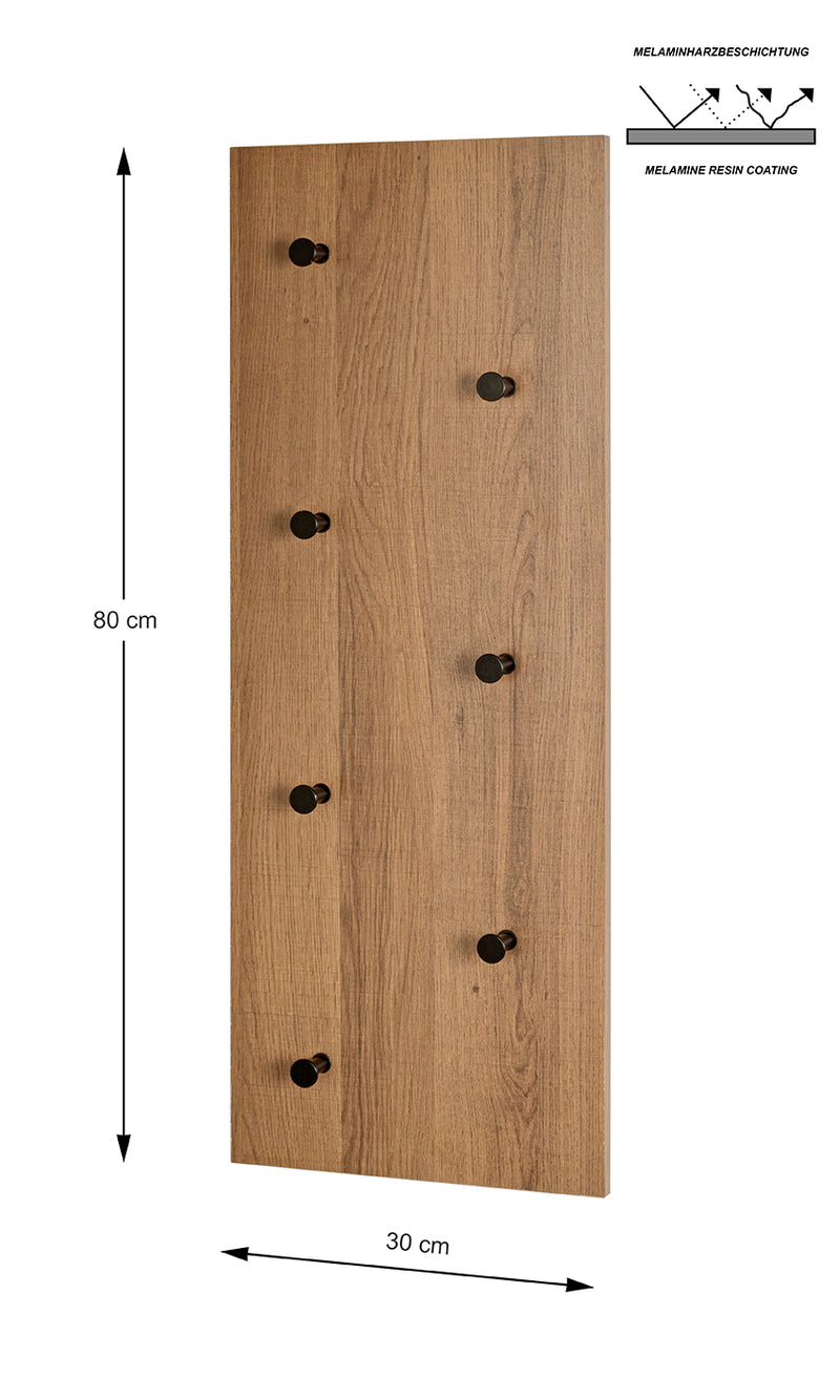 Haku Wandgarderobe mit 7 Haken, Dekor Eiche dunkel und Schwarz