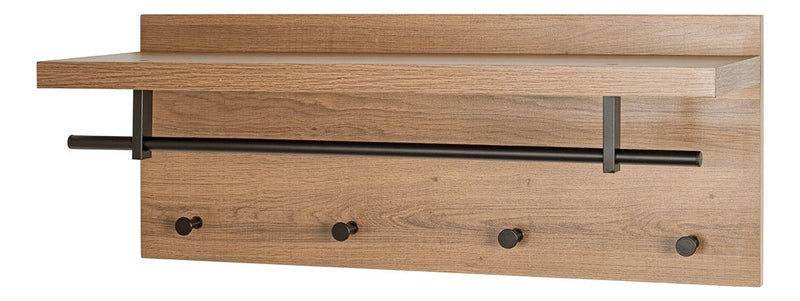 Haku Wandgarderobe Eiche dunkel mit 4 Metallhaken und Hutablage