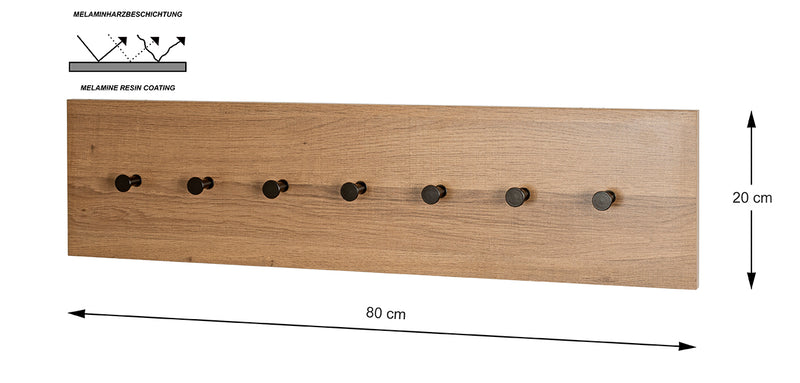 Haku Wandgarderobe mit 7 Haken, Dekor Eiche dunkel und schwarz