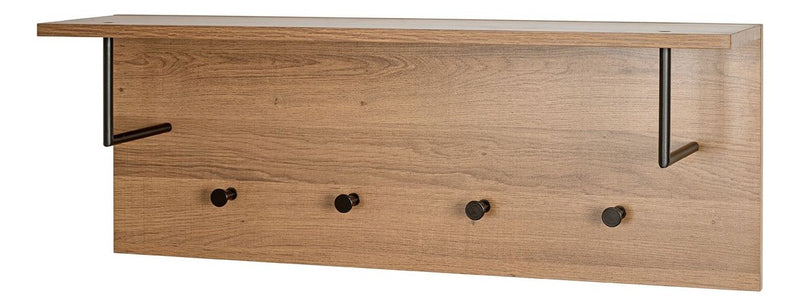 Haku Wandgarderobe Eiche dunkel mit 4 Metallhaken, Hutablage