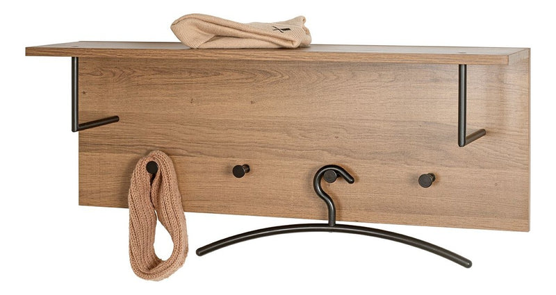 Haku Wandgarderobe Eiche dunkel mit 4 Metallhaken, Hutablage