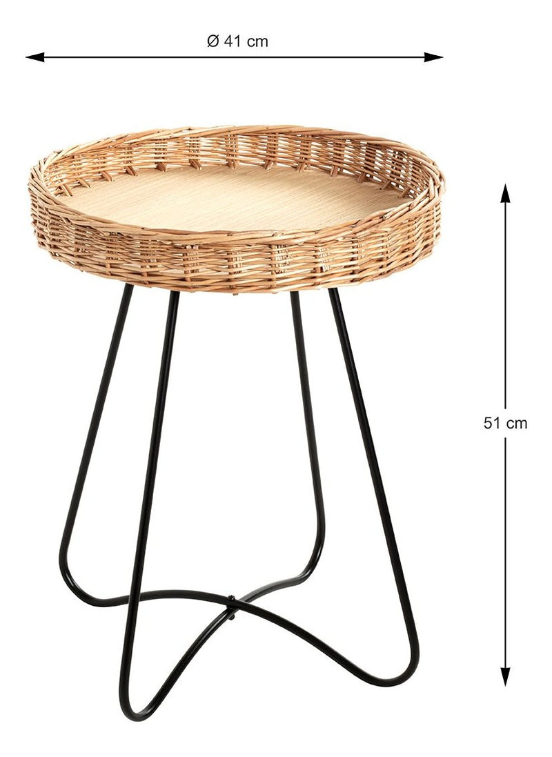 Haku Beistelltisch rund im Bohemian-Stil, Weidengeflecht und Stahlrohr