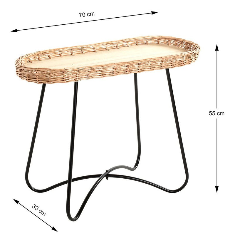 Haku Beistelltisch oval mit Weidengeflecht, Stahlrohr-Gestell in Schwarz