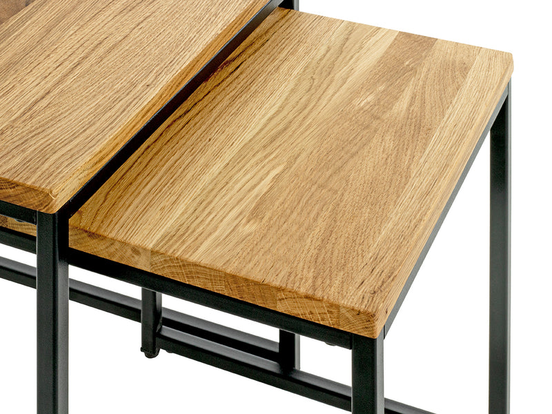 Haku Beistelltisch 2er Set, Eiche massiv mit Stahlrohrgestell schwarz