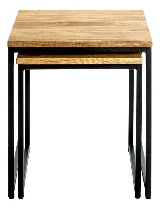 Haku Beistelltisch 2er Set, Eiche massiv mit Stahlrohrgestell schwarz