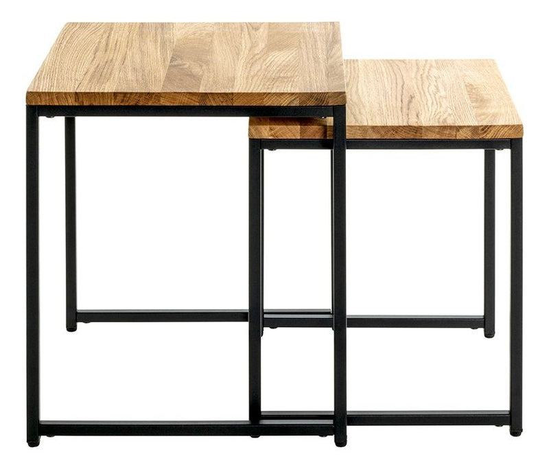 Haku Beistelltisch 2er Set, Eiche massiv mit Stahlrohrgestell schwarz