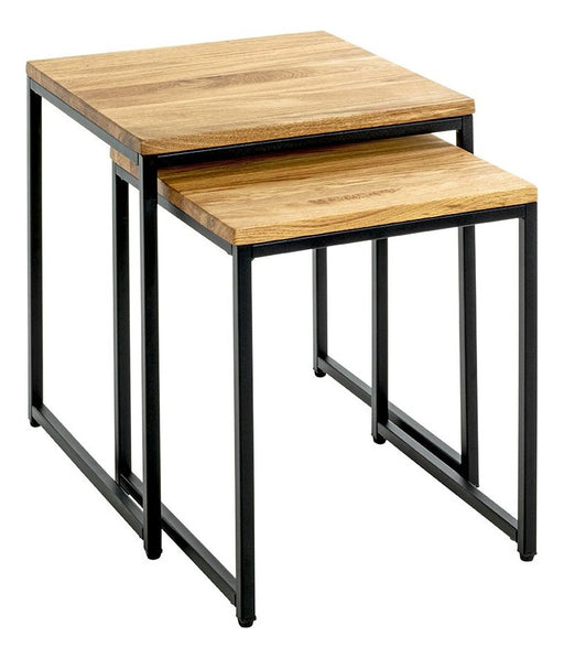Beistelltisch 2er Set, Eiche massiv mit Stahlrohrgestell schwarz – Ansicht 1