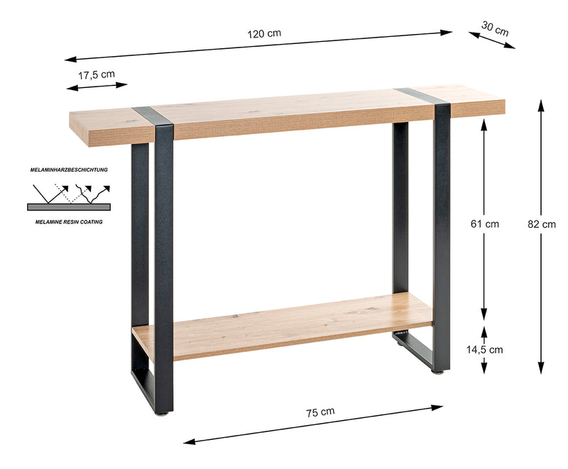 Konsolentisch Eiche hell, Stahlgestell schwarz, modern – Ansicht 10