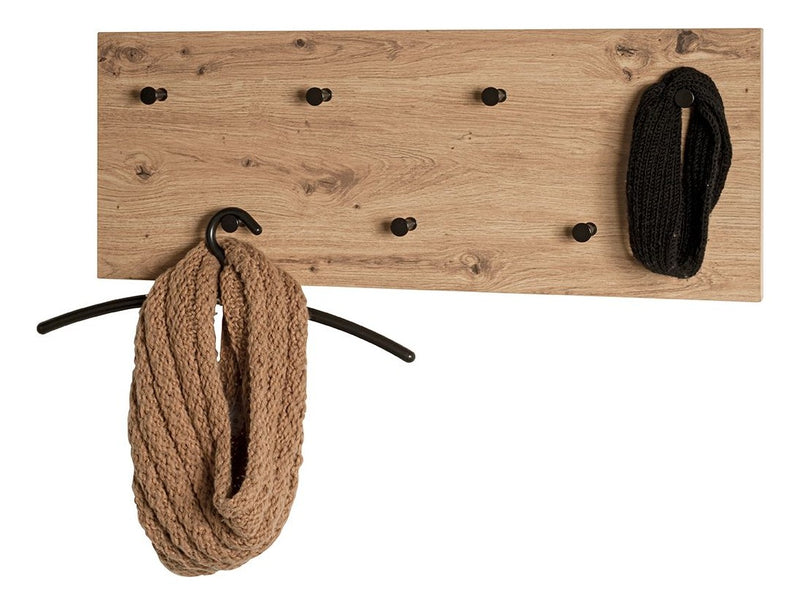 Haku Wandgarderobe mit 7 Metallhaken in Eiche hell, Hoch- und Querformat
