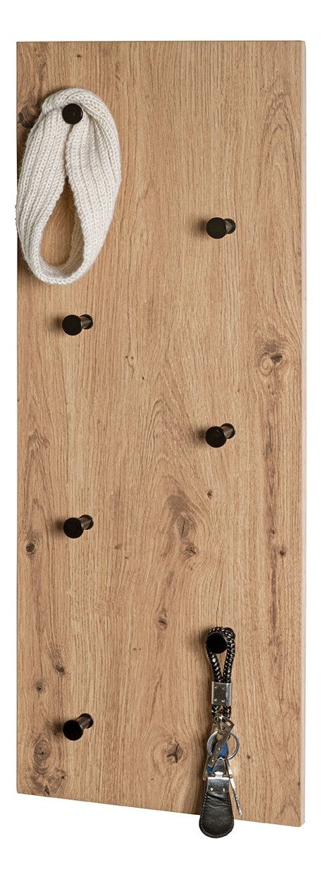 Haku Wandgarderobe mit 7 Metallhaken in Eiche hell, Hoch- und Querformat