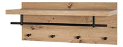 Wandgarderobe Eiche hell mit 4 Haken, Hutablage und Kleiderstange – Ansicht 1