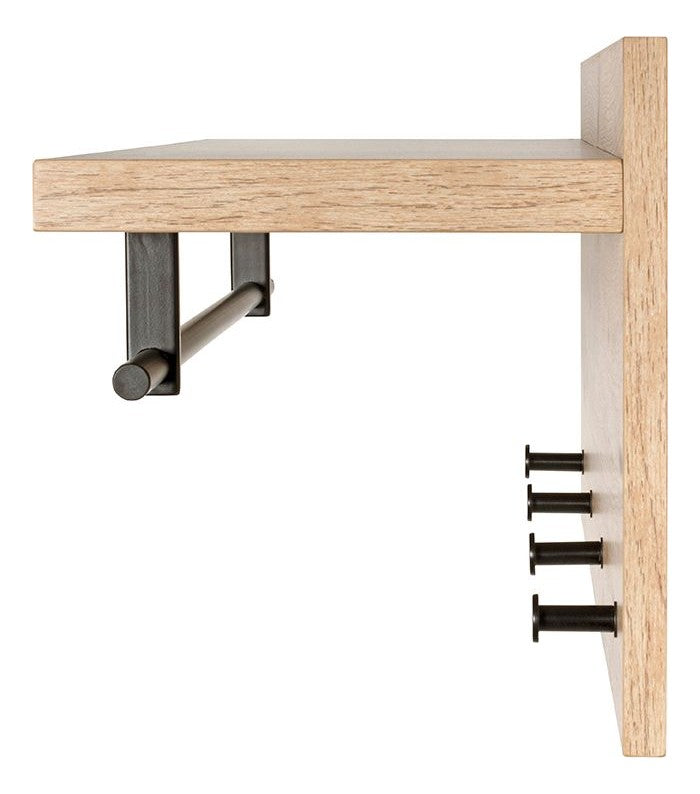 Wandgarderobe Eiche hell mit 4 Haken, Hutablage und Kleiderstange – Ansicht 5