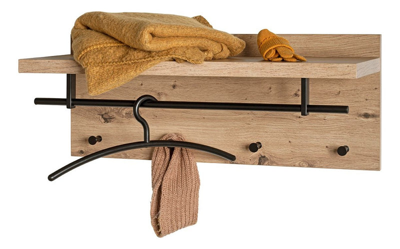 Wandgarderobe Eiche hell mit 4 Haken, Hutablage und Kleiderstange – Ansicht 6