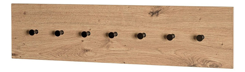 Haku Wandgarderobe Eiche hell mit 7 Metallhaken in Schwarz, modern