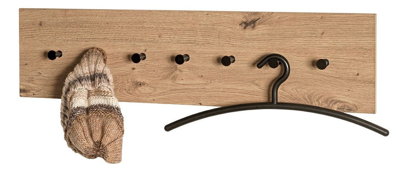 Haku Wandgarderobe Eiche hell mit 7 Metallhaken in Schwarz, modern