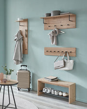 Wandgarderobe Eiche hell mit 4 Metallhaken schwarz und Hutablage – Ansicht 4