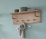 Wandgarderobe Eiche hell mit 4 Metallhaken schwarz und Hutablage – Ansicht 5