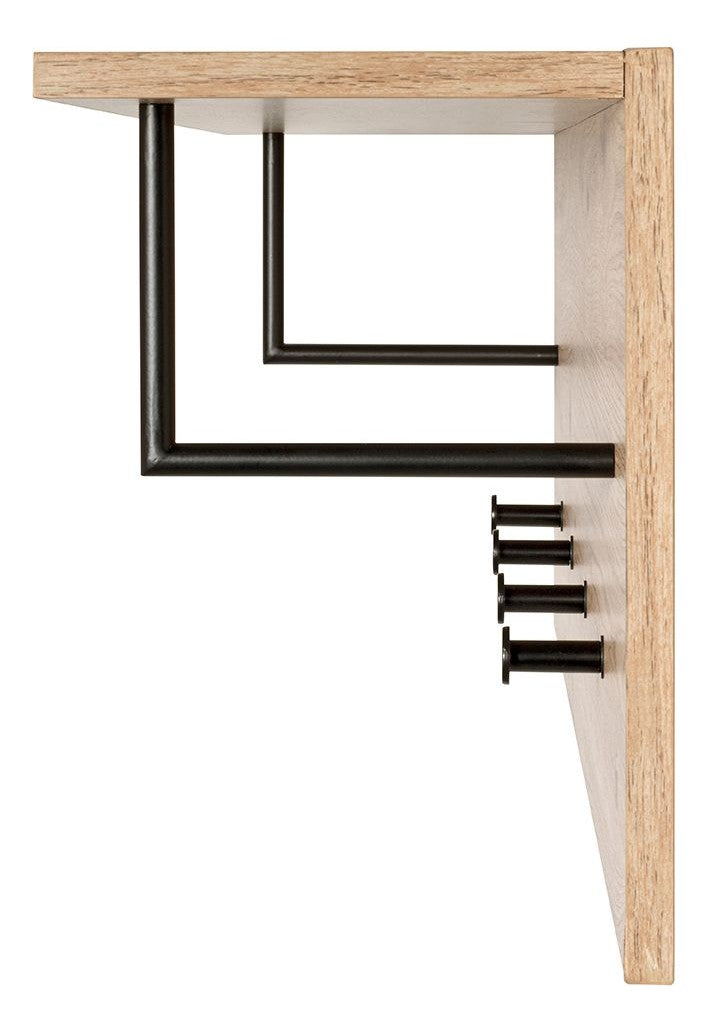 Wandgarderobe Eiche hell mit 4 Metallhaken schwarz und Hutablage – Ansicht 6