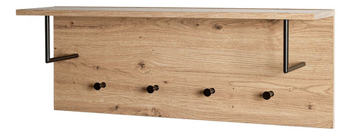Wandgarderobe Eiche hell mit 4 Metallhaken schwarz und Hutablage – Ansicht 1