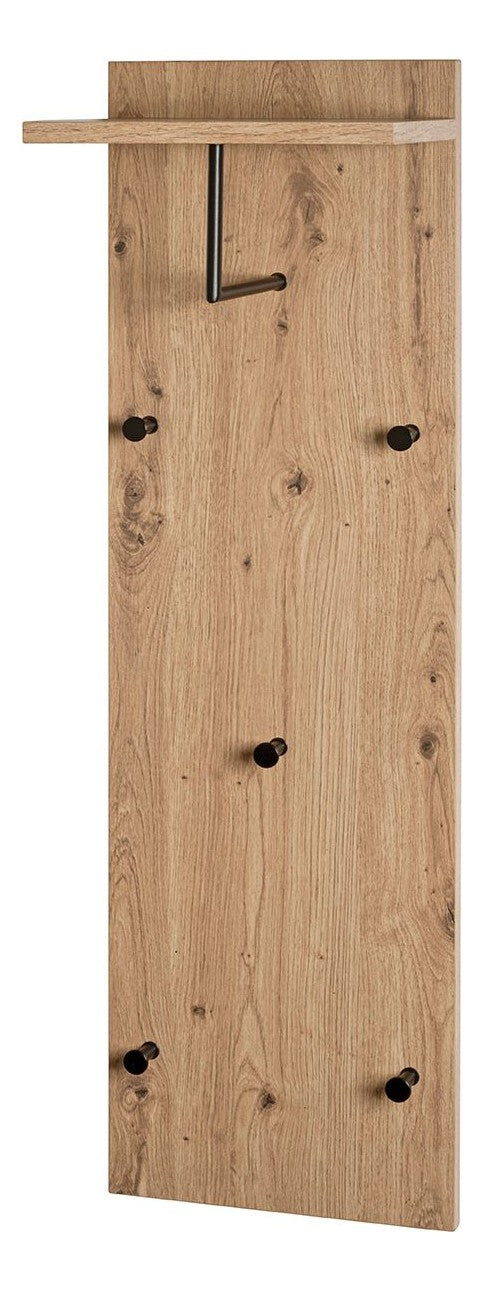 Wandgarderobe Eiche hell mit Kleiderstange und 5 Metallhaken – Ansicht 1