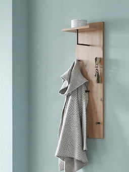 Wandgarderobe Eiche hell mit Kleiderstange und 5 Metallhaken – Ansicht 5