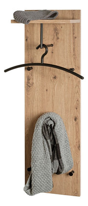 Wandgarderobe Eiche hell mit Kleiderstange und 5 Metallhaken – Ansicht 6