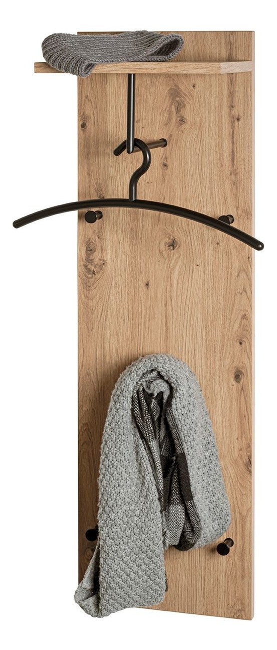Wandgarderobe Eiche hell mit Kleiderstange und 5 Metallhaken – Ansicht 6
