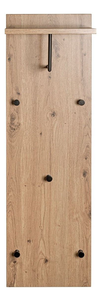 Wandgarderobe Eiche hell mit Kleiderstange und 5 Metallhaken – Ansicht 7