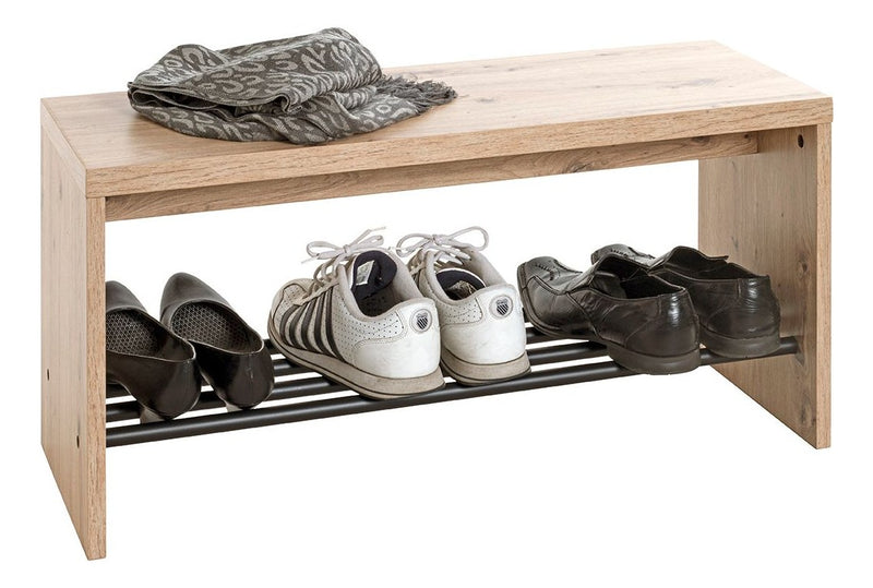 Schuhbank Eiche hell mit Schuhablage aus Stahlrohr, schwarz – Ansicht 8