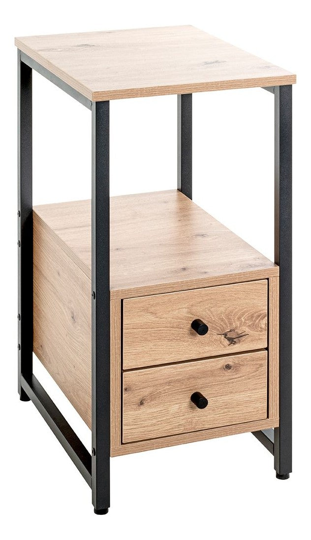 Haku Beistelltisch Eiche-Dekor mit Schubladen, schwarzes Stahlgestell