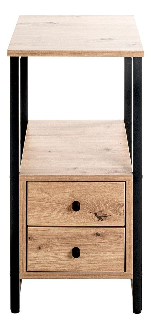 Haku Beistelltisch Eiche-Dekor mit Schubladen, schwarzes Stahlgestell
