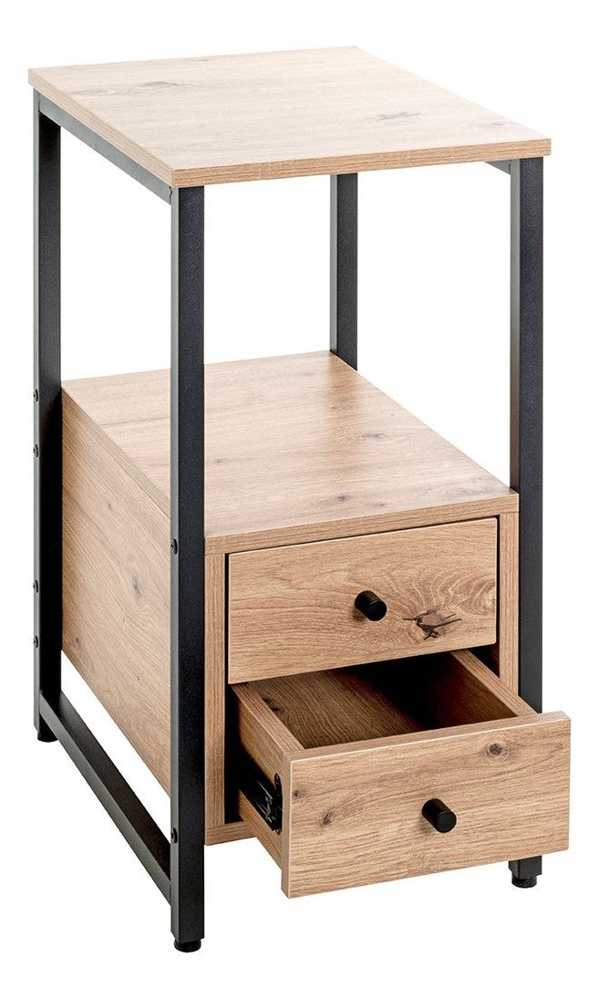 Haku Beistelltisch Eiche-Dekor mit Schubladen, schwarzes Stahlgestell