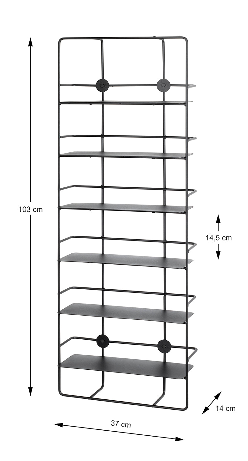 Wandregal aus Stahlrohr mit 6 Metall-Ablagen, schwarz, modern – Ansicht 5