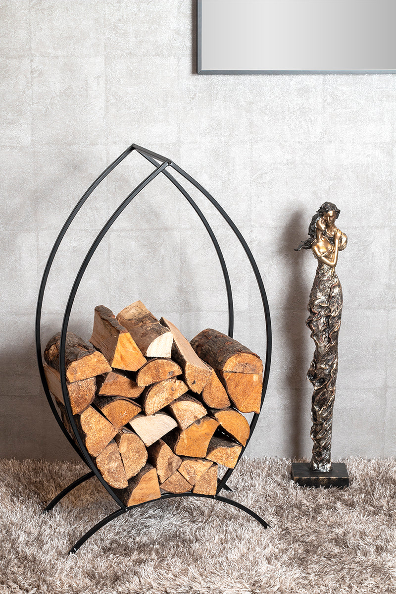Haku Kaminholzständer aus Stahlrohr, oval, schwarz lackiert
