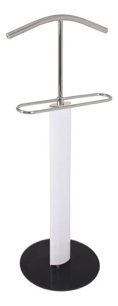 Herrendiener Stahlrohr weiß, Glasfuß schwarz, Bügel chrom – Ansicht 1