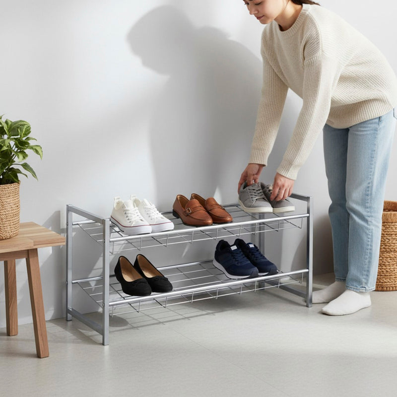 Haku Schuhregal für 8 Paar Schuhe, Stahlrohr alufarben, stapelbar