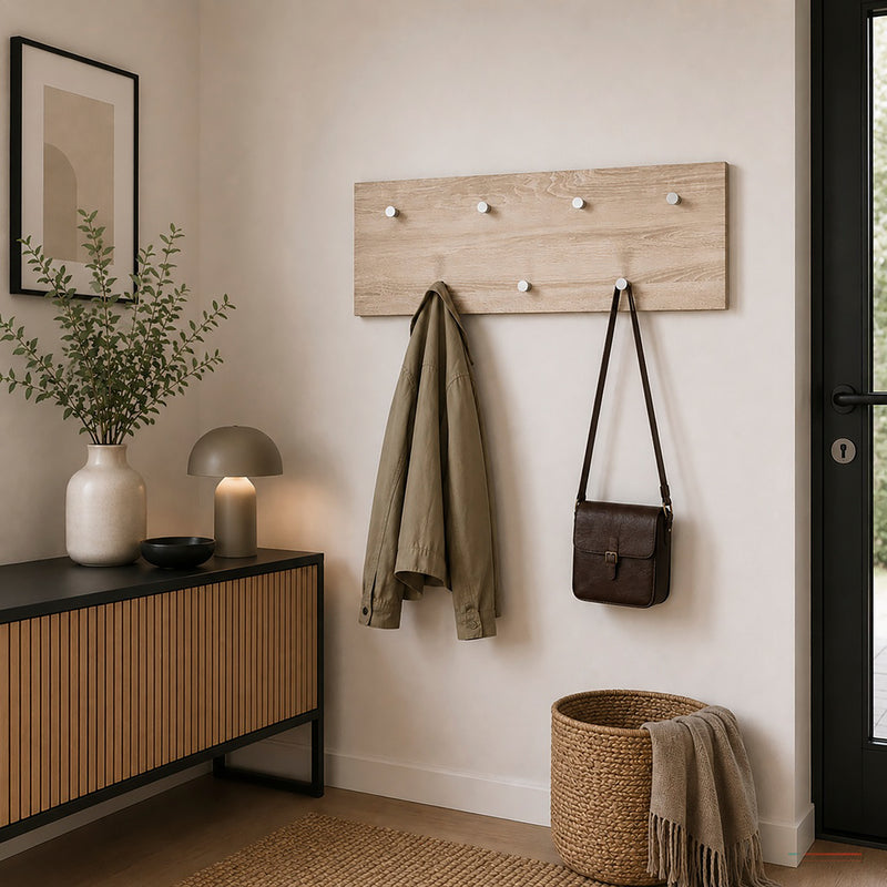 Haku Wandgarderobe mit 7 Haken, Eiche hell und Chrom, 80x30 cm