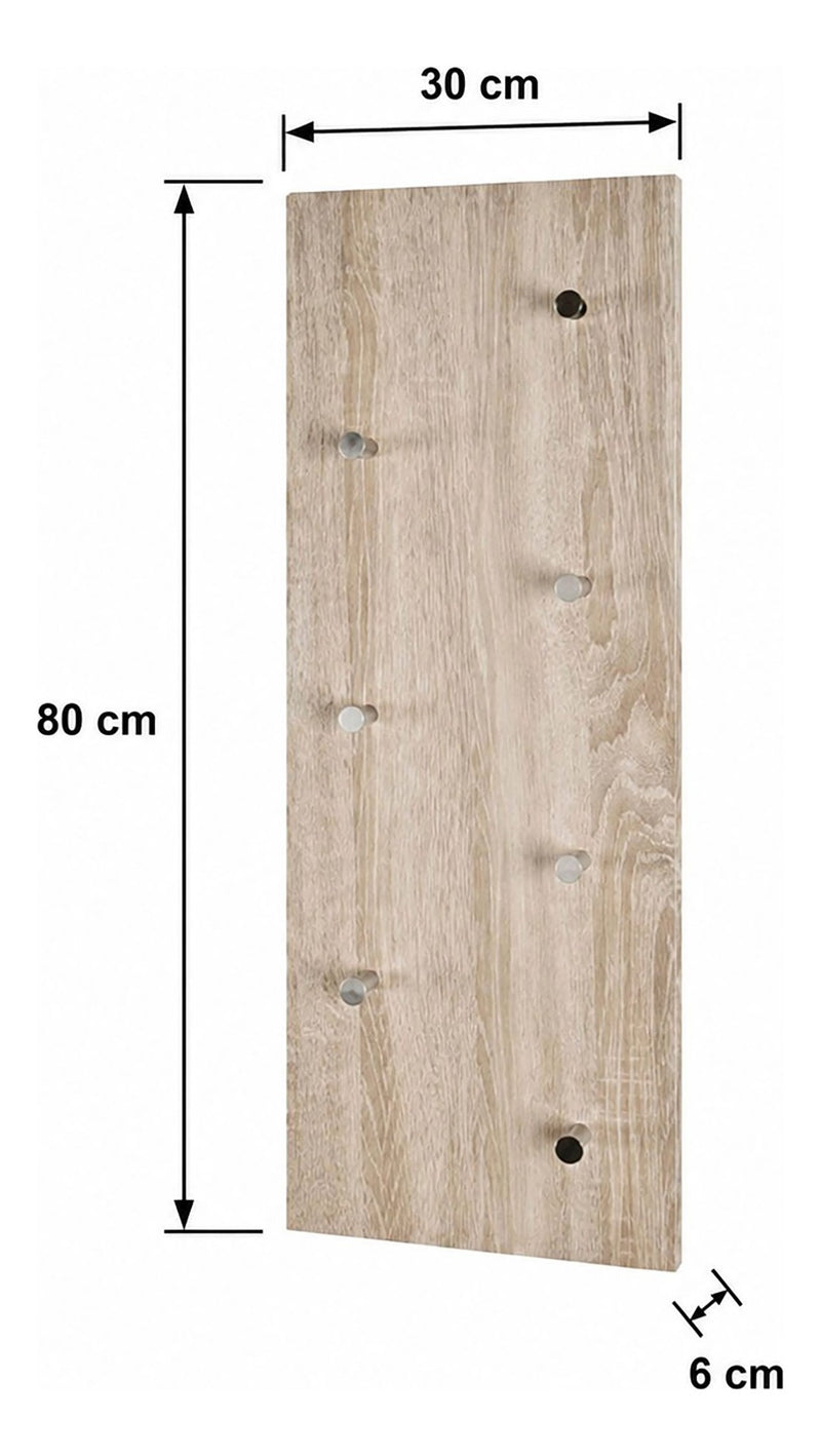 Haku Wandgarderobe mit 7 Haken, Eiche hell und Chrom, 80x30 cm