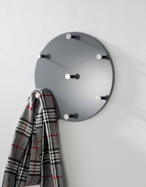 Wandgarderobe mit 7 Haken, Hochglanz grau, rund, Ø 35 cm – Ansicht 1