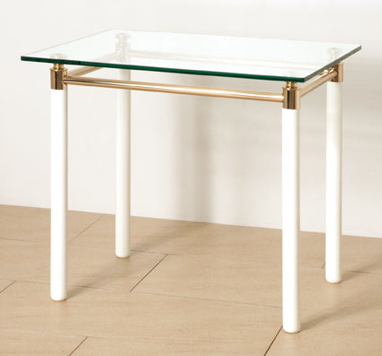 Beistelltisch mit Glasablage und Massivholzgestell in Weiß-Gold – Ansicht 1