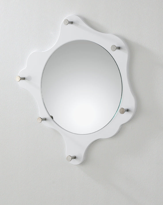 Wandgarderobe rund mit Spiegel und 6 Haken in Weiß-Chrom – Ansicht 1