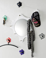 Wandgarderobe rund mit Spiegel und 6 Haken in Weiß-Chrom – Ansicht 2