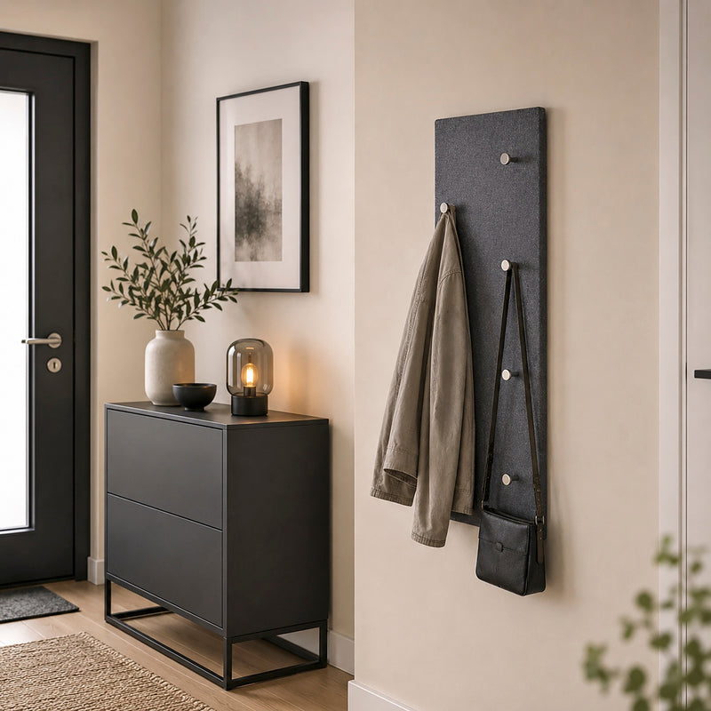 Wandgarderobe mit 7 Haken, Granitoptik Anthrazit, Chrom-Knöpfe – Ansicht 2