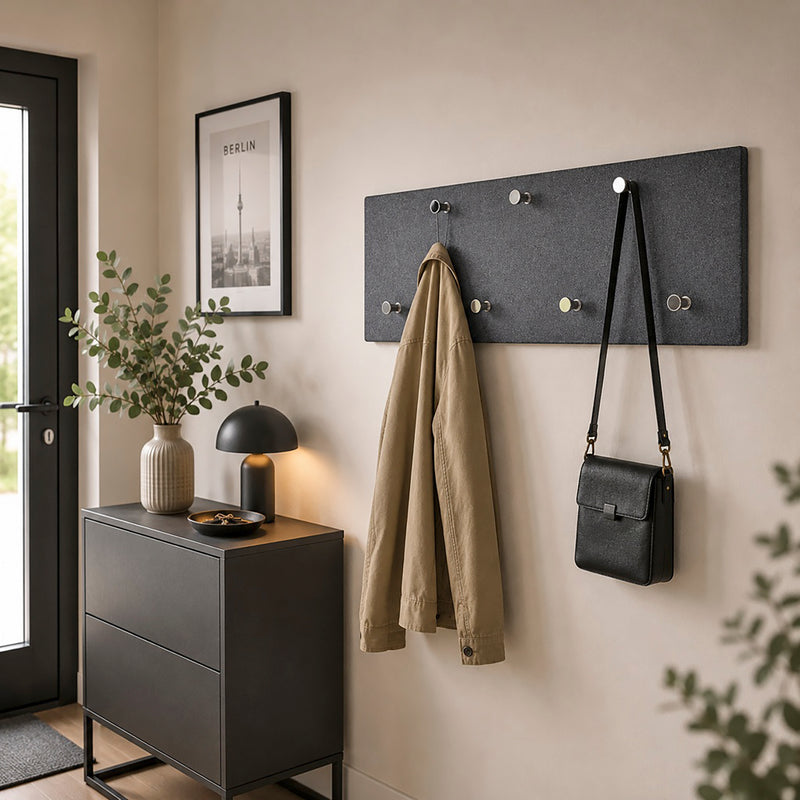 Wandgarderobe mit 7 Haken, Granitoptik Anthrazit, Chrom-Knöpfe – Ansicht 3