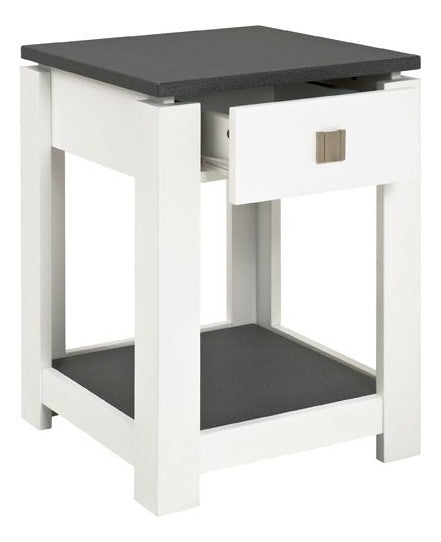 Haku Beistelltisch mit Schublade und Rollenauszug, weiß-Granitoptik