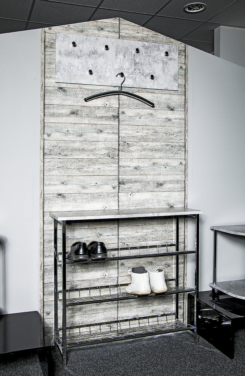 Wandgarderobe mit 7 Haken, Betonoptik und Chrom-Knöpfen – Ansicht 3